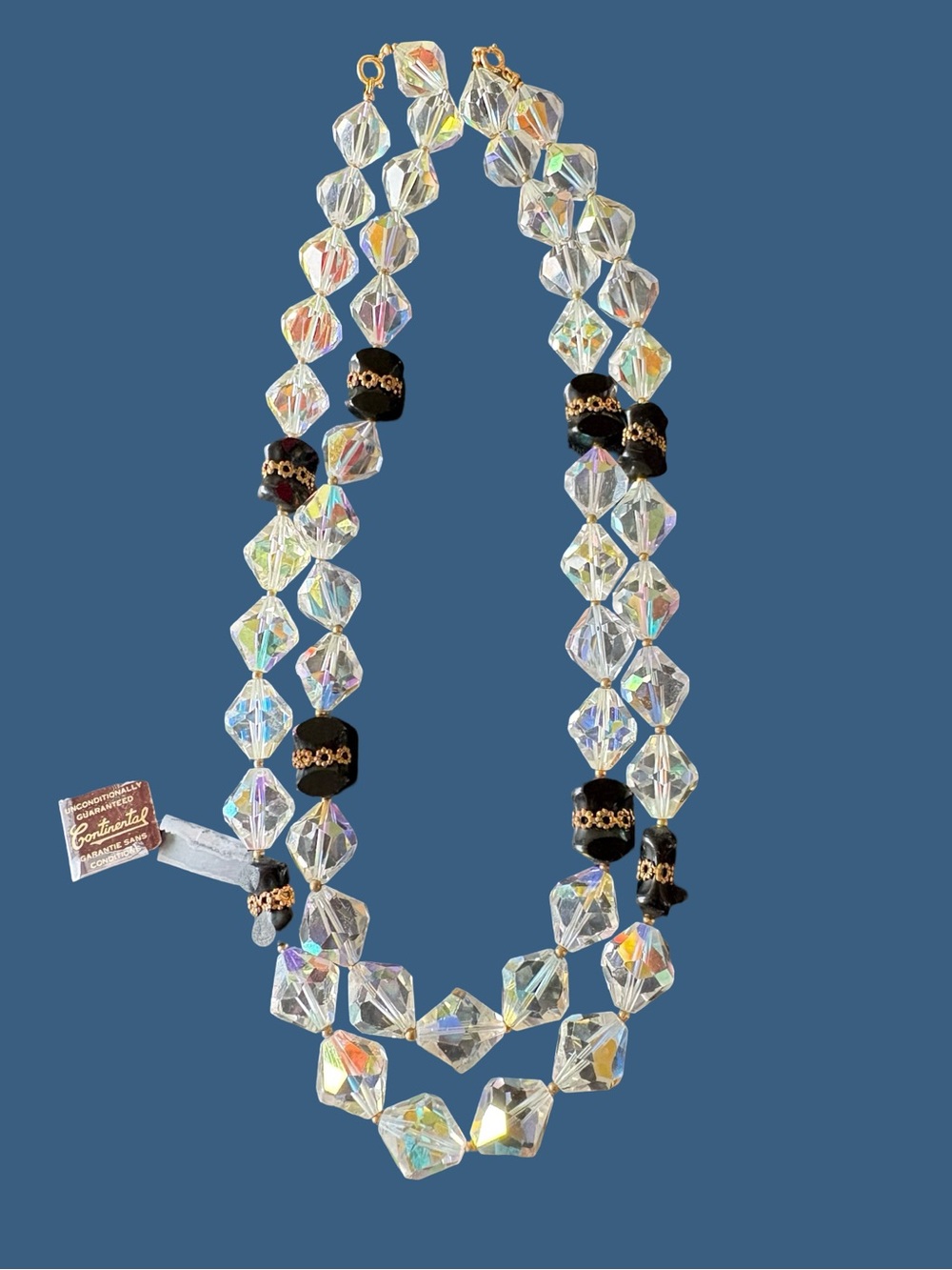 Vintage Aurora Crystal Double-Strand Necklace with Black Accents